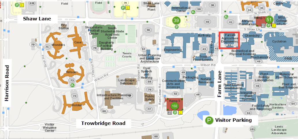 Map of MSU Visitor Parking Lots close to Farrall Hall Map of MSU Visitor Parking Lots close to Farrall Hall