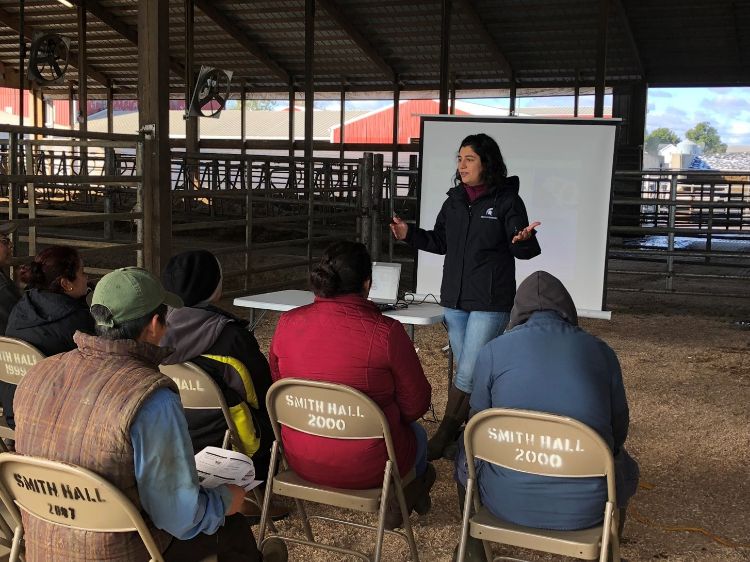 a person stands in front of a class in a barn