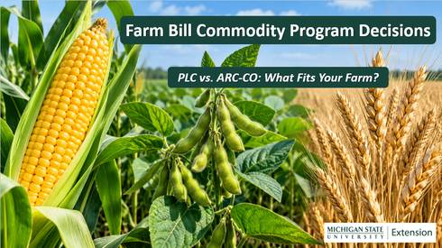Promotional image of corn, soybeans, and wheat with title of program.