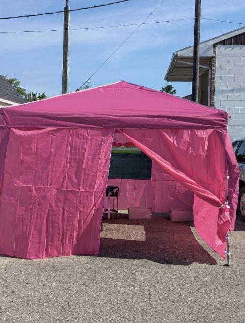A photo of a pink tent with space for lactating parents.