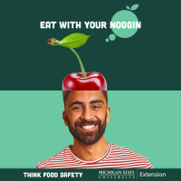 Think Food Safety graphic of man with cherry on his head