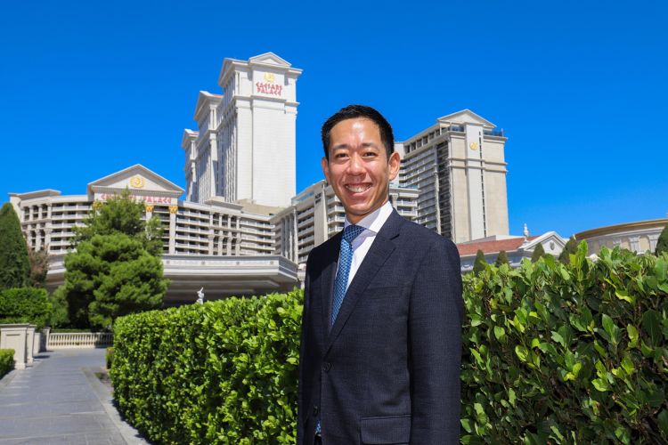 Image of Adam Miller standing in front of Caesar's Palace.