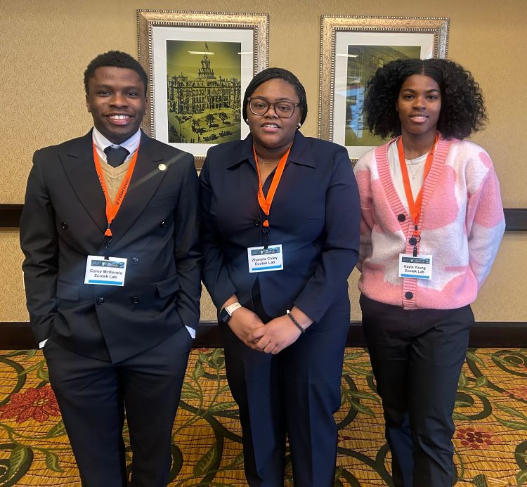 MSU students Corey McKenzie, Zhanyla Coley and Kayla Young (from left) participated in the 2025 Plastics in Electric & Autonomous Vehicles Conference in Troy, Michigan.