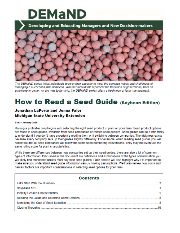 Front cover of the how to read a seed guide for soybeans bulletin.