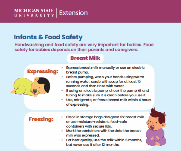A screenshot of the infants and food safety breast milk guide.