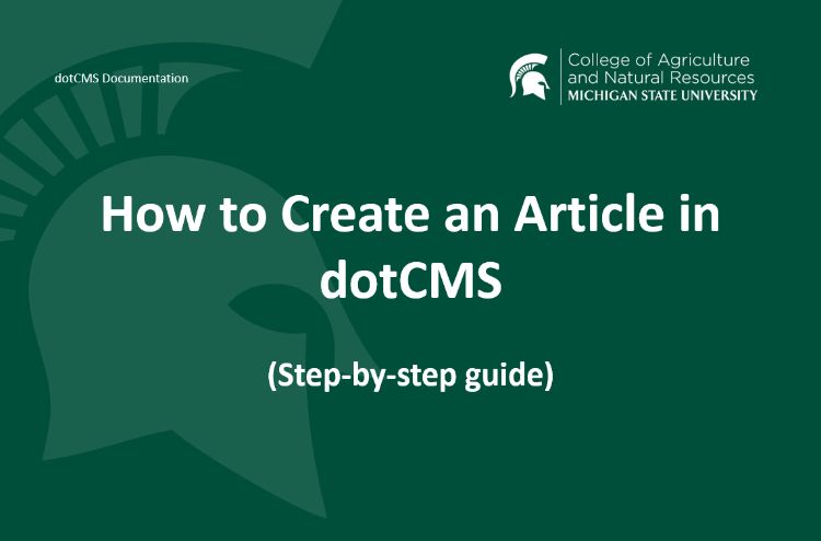 How to navigate from the Content dashboard in dotCMS and select for the Article content type.