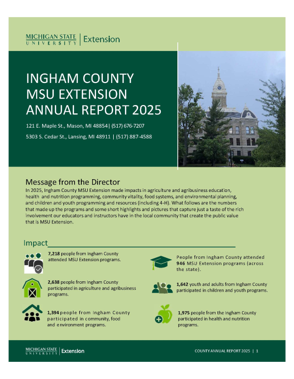 2025 Ingham County MSU Extension Annual Report page one