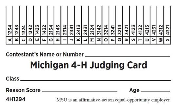 Michigan 4-H Judging card 4H1294