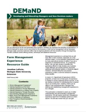New Farm Management Experience Resource Guide released by MSU Extension