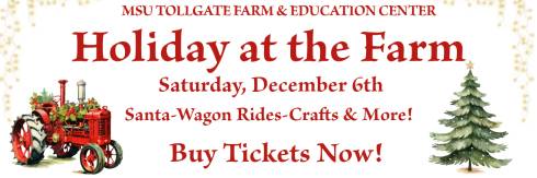 Banner image with a red tractor and green christmas tree