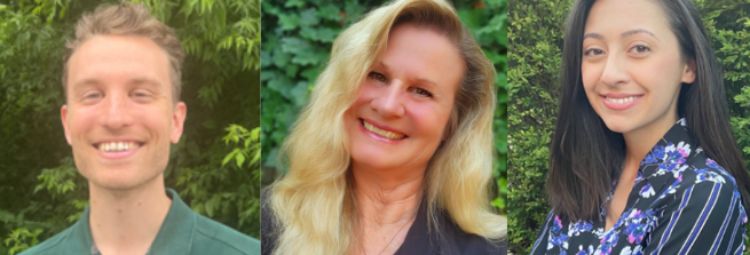 Three individual headshots, featuring Parker Jones, Janis Brinn and Ghaida Havern, are aligned side-by-side with green leaves in each background