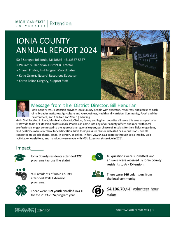 Page one of the Ionia County MSU Extension 2024 Annual Report