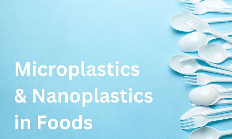 Plastic forks and spoons on a light blue background. Text reads 