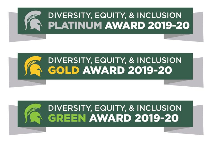 CANR Diversity, Equity and Inclusion badge rankings as green, gold and platinum graphics.