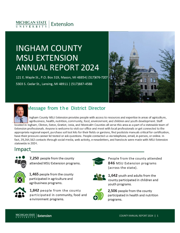 Page one of 2024 Ingham County MSU Extension annual report