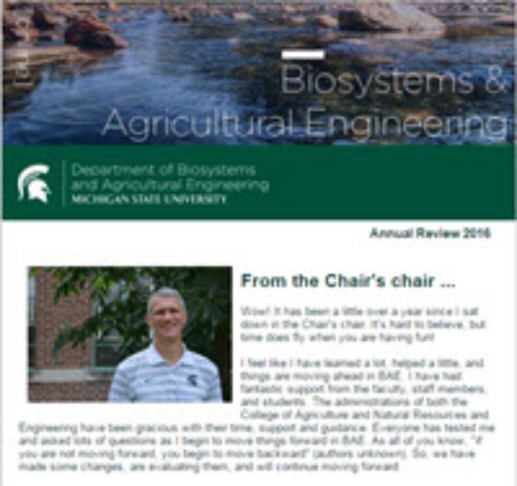 Photo of front page of MSU BAE 2016 Annual Reveiw