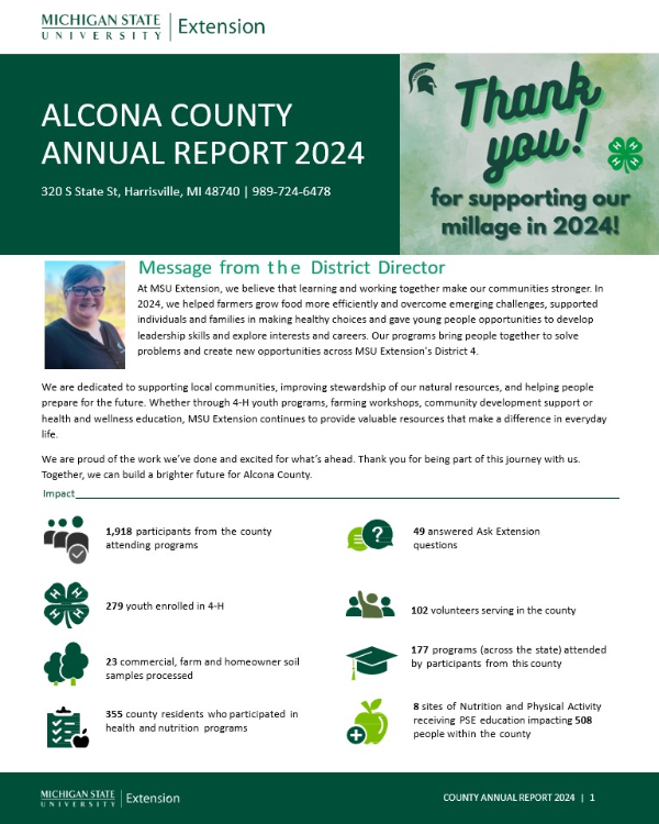 Cover photo of the Alcona County Annual Report