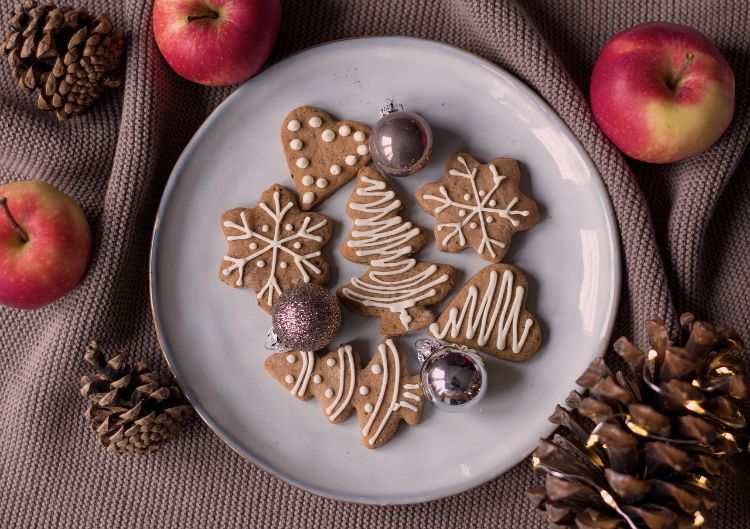 Holiday cookies on a plate.