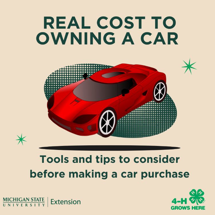 A red car with the words 