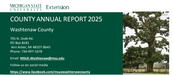 Washtenaw County Annual Report Cover
With green and white MSU Extension branding