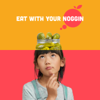 Asian girl with jar of pickles as the top of her head