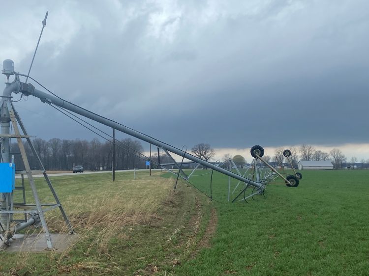 damaged Irrigation pivot in a field