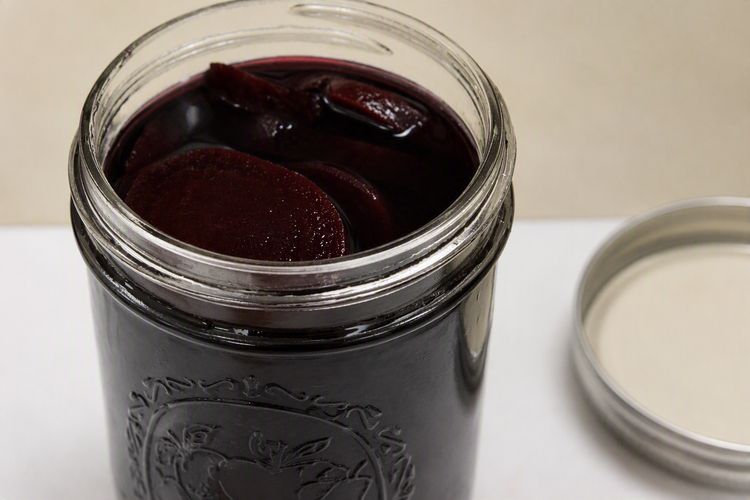 Jar of pickled beets to process in a water bath canner
