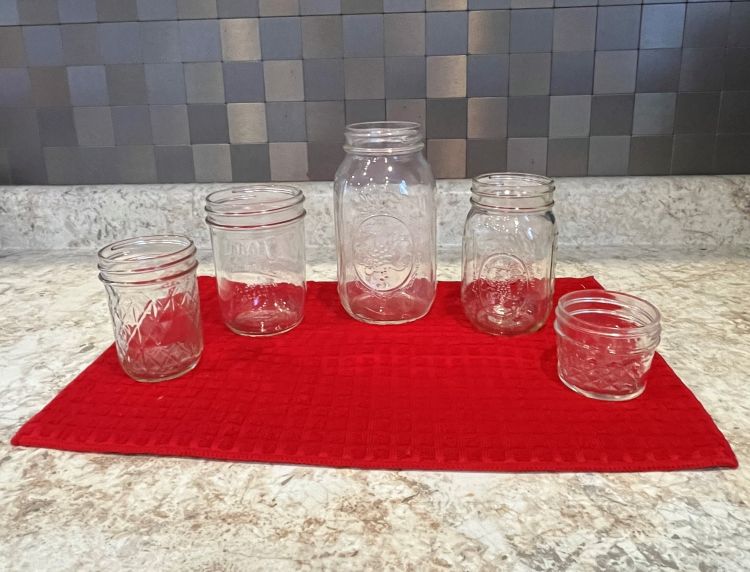 Different sizes of glass jars.