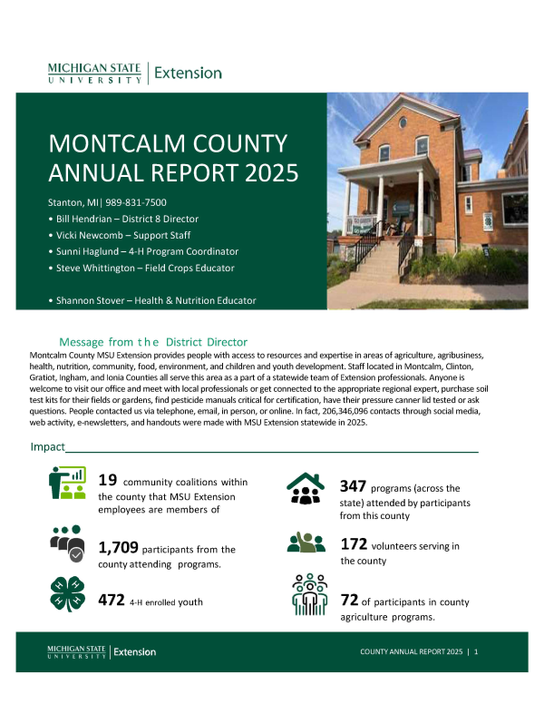 2025 Montcalm County MSU Extension Annual Report page one