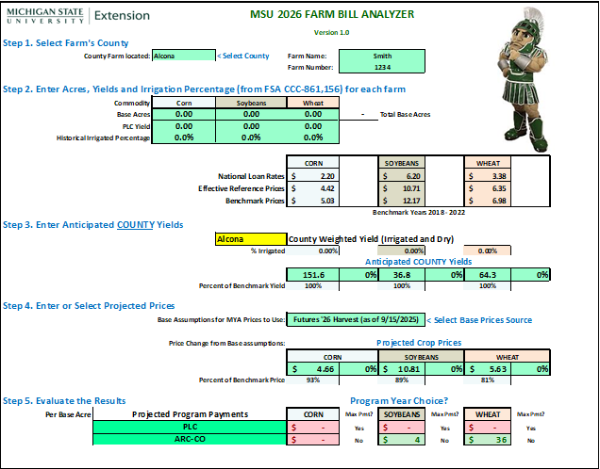 Front page of Farm Bill analyzer