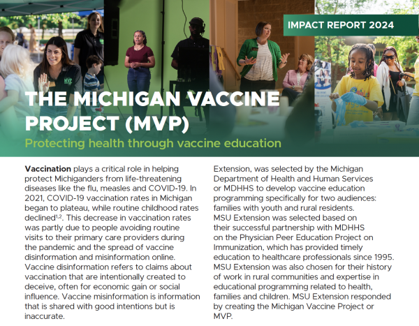 An image of the Michigan Vaccine Project Impact Report.