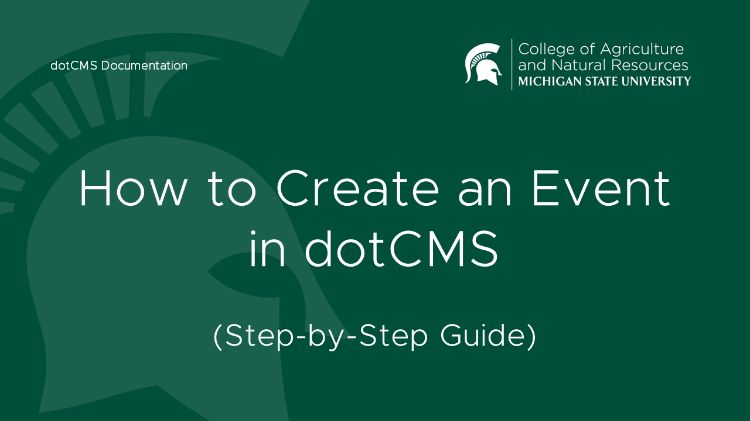 Shows the dotCMS content dashboard with Type drop down menu showing the different content types that can be selected, such as Events.