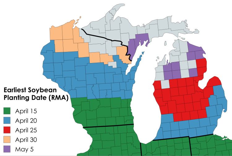 map of early soybean planting dates