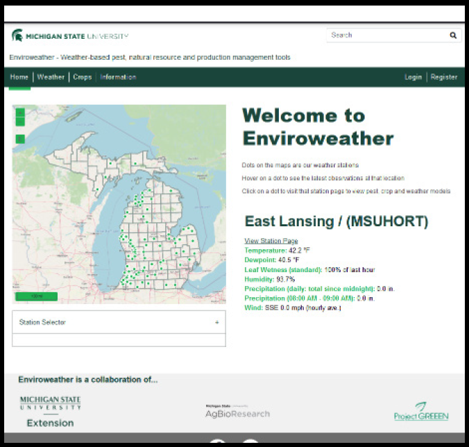 The Enviroweather homepage.