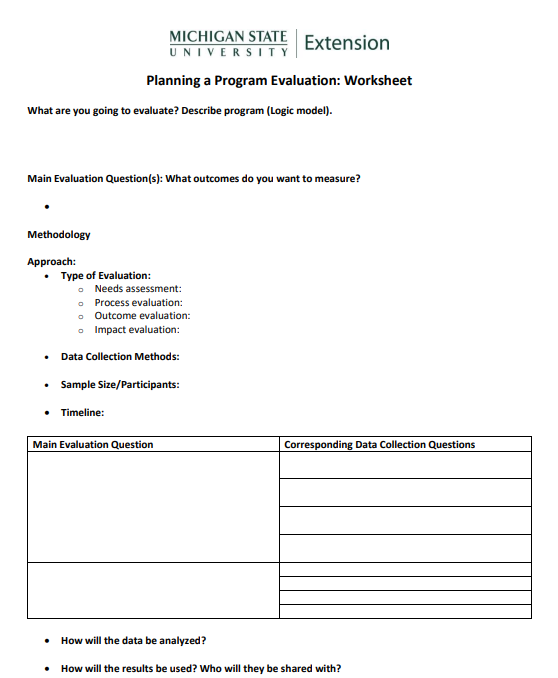 Evaluation Planning Form Screenshot