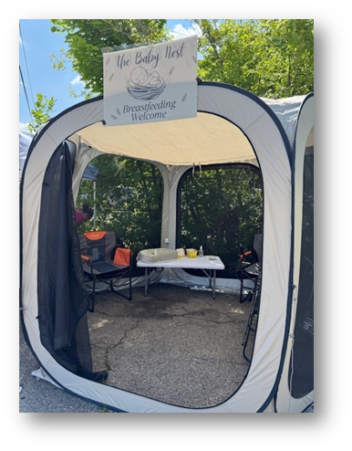 A portable tent labeled 