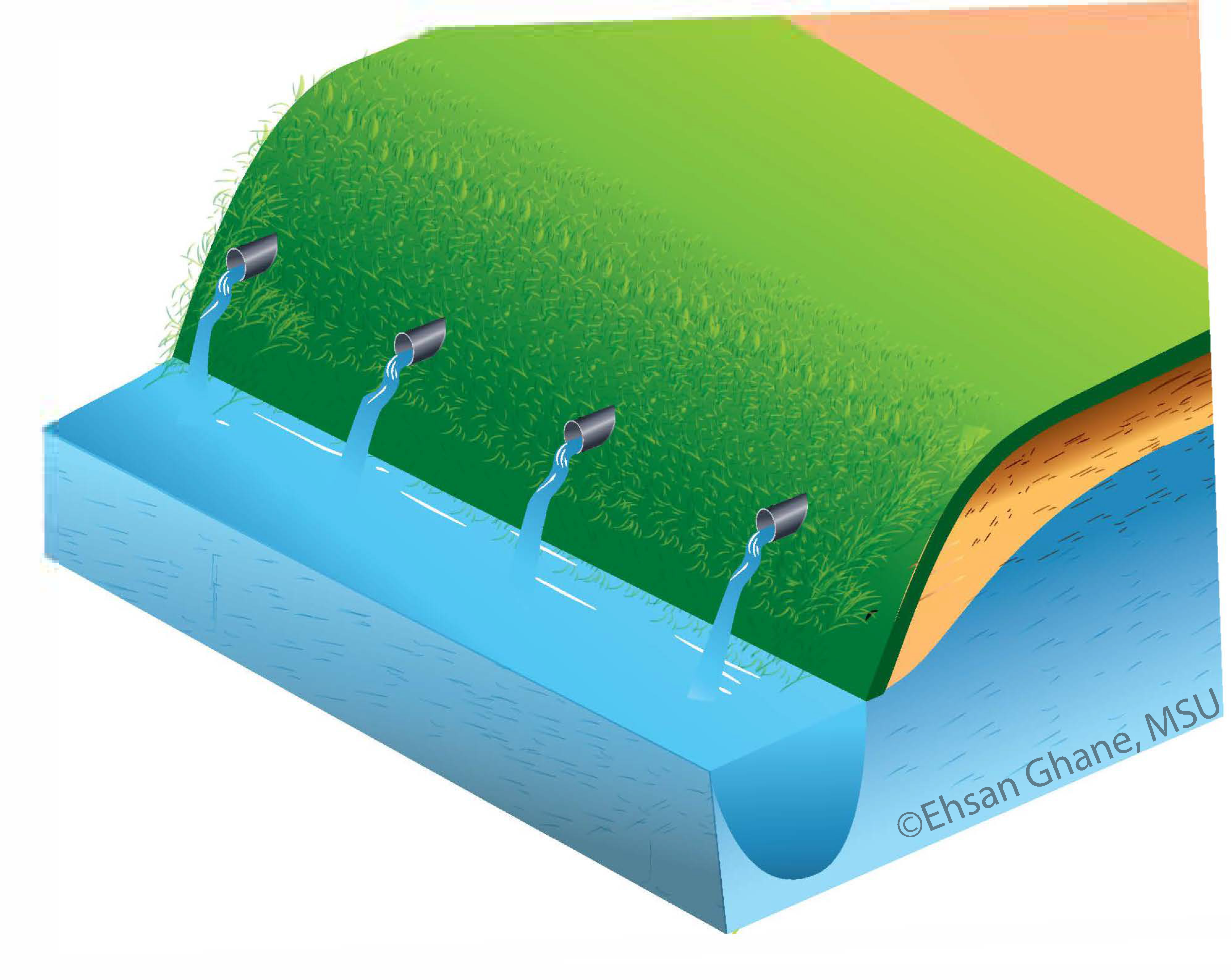 Figure 6- A diagram of lateral drain pipes emptying into the ditch.
