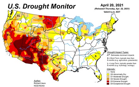 The U.S. Drought Monitor as of April 20, 2021.