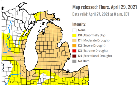 The U.S. Drought Monitor as of April 27, 2021.