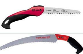 Top, folding hand saw. Bottom, rigid blade hand saw.